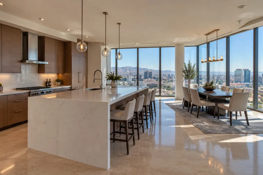 Luxury high-rise kitchen and dining area