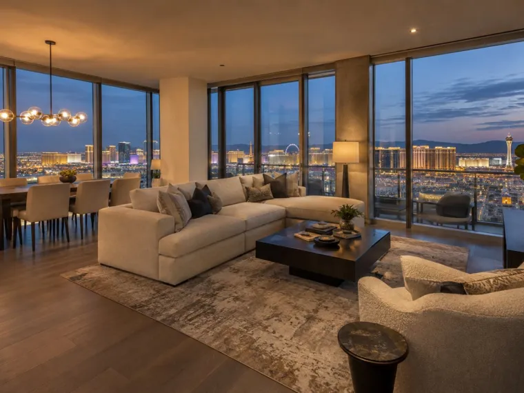 High-rise living room with Las Vegas Strip views