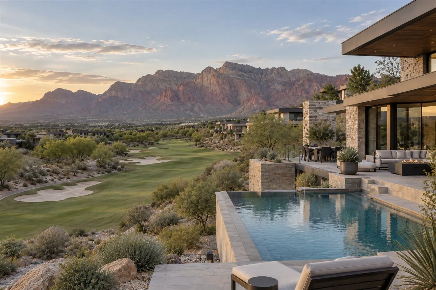 Red Rock Country Club: golf course homes below Red Rock Canyon